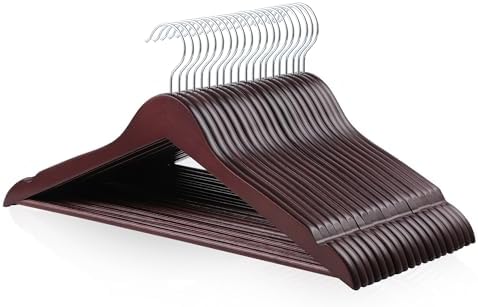Amazon Basics Durable Wooden Suit Clothes Hangers, Closet Organizer, Cherry, 20-Pack by AmazonBasics