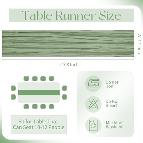 10 Pack Sage Green Cheesecloth Table Runner 17x108 Inch Boho Gauze Cheese Cloth Table Runners for Wedding Party Baby Shower Birthday Home Decor - Image 2