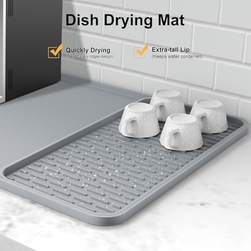 Silicone Coffee Mat, 24'' x 16'' Bar Mat with Detachable Dish Drying Mat for Countertops, Fits Under Coffee Maker, Machine, Espresso Machine, Dish Rack - Image 3