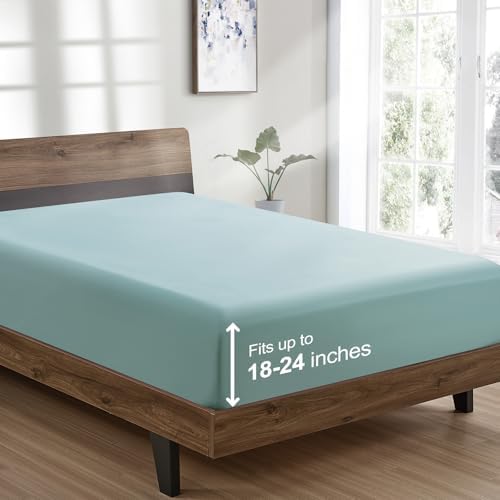 FreshCulture Twin XL Fitted Sheet Only - Hotel Quality Ultra Soft & Breathable Brushed Microfiber Fitted Sheet with 21 Inch Deep Pockets - Fits Twin XL Size Bed (Spa Blue) by FreshCulture