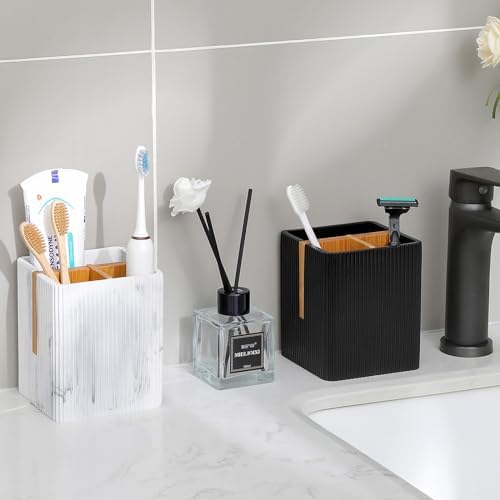 Toothbrush Holders for Bathroom, 3 Slots Toothbrush Organizer, Marble White - Image 5