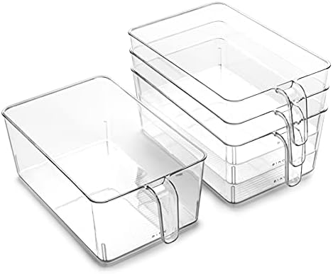 BINO l Plastic Storage Bins l THE HOLDER COLLECTION l 4-Pack, Large Multi-Use Clear Containers for Organizing with Built-in Handles l Pantry Organization & Storage l Kitchen Organizer l Storage Bins by BINO