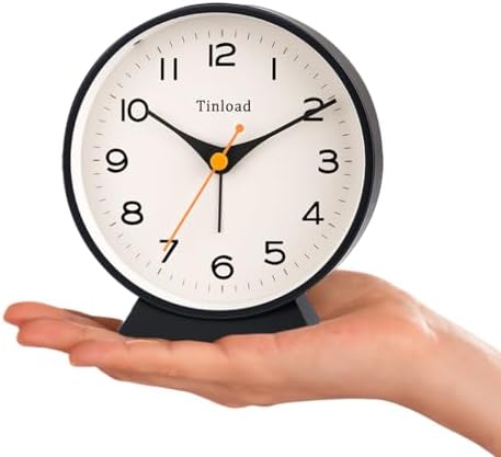 Tinload 4.5" Battery Operated Retro Analog Alarm Clock, Small Silent Bedside Desk Clock,Lighted on Demand, Battery Operated, Snooze, for Living Room, Bedroom, Bedside, Desk(Black) - Image 2