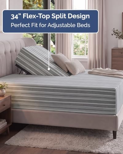 CGK Extra Deep Flex Top Split Head King Fitted Sheet Only - Grey Stripes - Image 3