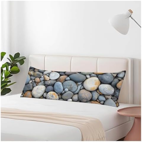 Sea Pebble Body Pillow Pillowcase, Beach Stones Rocks Farmhouse Body Pillow Cushion Covers, 20x54 Inch Bedding Pillows Protector Large Pillow Cases for Home Couch Sofa, Gray by Unknown