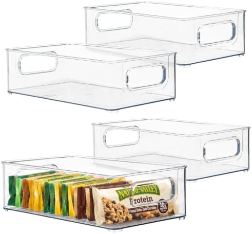primebox - Clear Plastic Organizing Containers, 4 Pack - Stackable Storage Bins with Handles, 10"x6"x3" by primebox