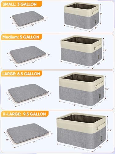 BALEINE 3 Pack Fabric Closet Storage Bins for Shelves, Linen Closet Organizers and Storage, Decorative Baskets for Organizing, Shelf, Clothes, Home, Office (Grey, 12"x8"x8") - Image 2