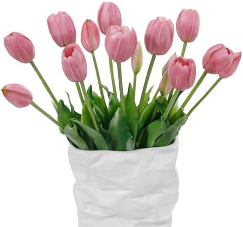 15 Pcs Light Purple Artificial Tulips Fake Flowers, Premium Latex Lifelike Texture, UV Resistant Waterproof Faux Tulip Bouquets with Snap-on Petals for Outdoor, Home, Wedding Decor by LINSIEARTIFICIALFLOWERS