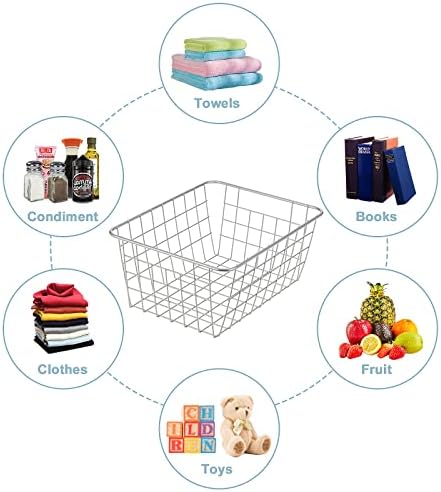 JUNCHU CHERRY Wire Kitchen Storage Basket 4 Packs,Perfect Pantry Organization Accessories Baskets,Laundry Basket,Countertop Organiztion,Suitable for Kitchen,Bathroom,Bedroom,Tabletop,Stackable,Silver - Image 2