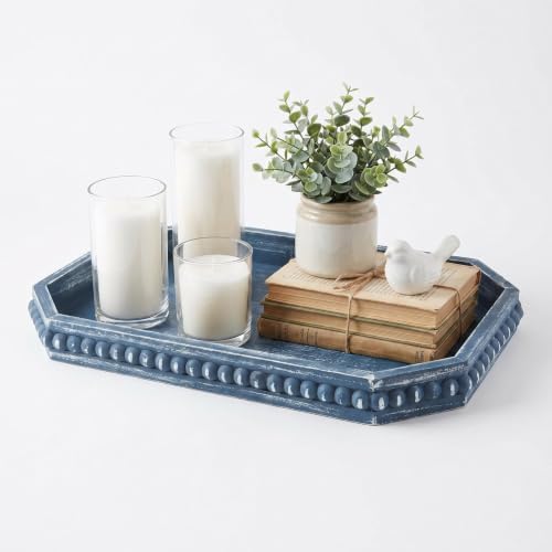 Hrastany Blue Wood Deocrative Tray, Coffee Table Tray for Centerpiece by Hrastany