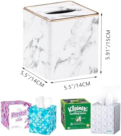 PU Leather Tissue Box Cover Square, Marble Facial Tissue Cube Box Holder - Image 3