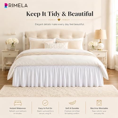 White Bed Skirt King Size 16 Inch Drop, Elastic Wrap Around Bedskirt - Image 5