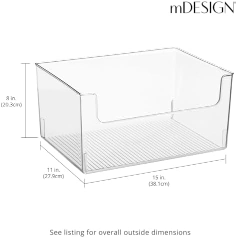 mDesign Large Modern Plastic Open Front Dip Storage Organizer Bin Basket for Kitchen Organization - Shelf, Cupboard, Cabinet, and Pantry Organizing Decor - Ligne Collection - Clear - Image 3