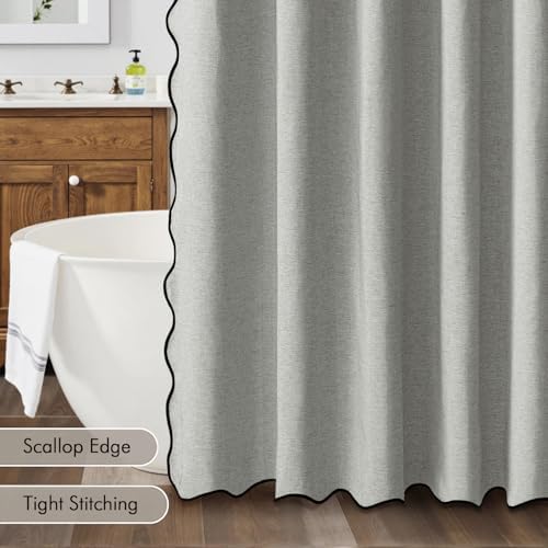 MIULEE Light Grey Scalloped Linen Shower Curtain 72x72 Inches - Image 5