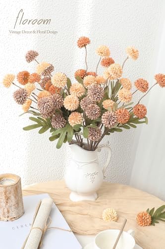 Floroom 9pcs Burnt Orange Taupe Mix Faux Silk Mums Artificial Flowers, Bulk Fake Small Mini Chrysanthemums with Stems for DIY Wedding Centerpieces Floral Arrangements Vase Fillers Home Decorations - Image 2