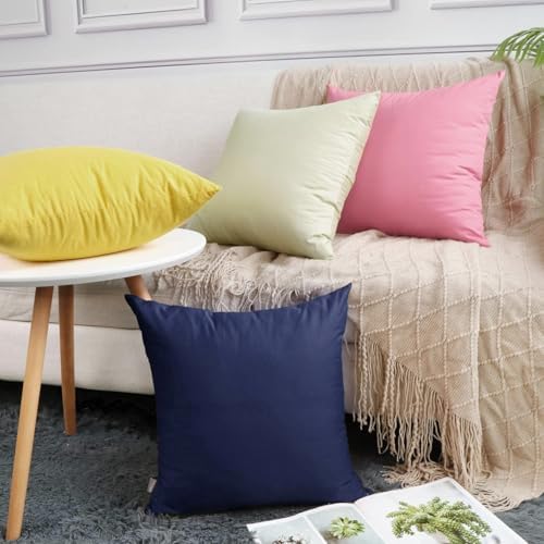 Thmyo 4-Pack 100% Cotton Solid Decorative Throw Pillow Case 18x18 Dark Blue - Image 3