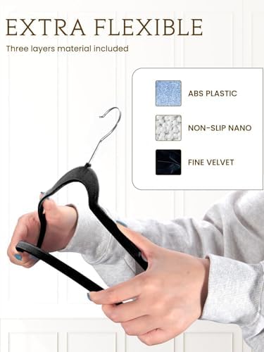 Black Velvet Hangers 70 Pack, Non Slip Felt Slim Hangers for Space Saving - Image 2