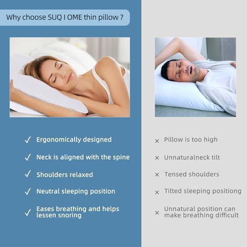 SUQ I OME Slim Sleeper - Cooling Gel Thin Flat Memory Foam Pillow for Bed Sleeping,Low Profile, Ultra Thin Flat Pillow for Stomach Sleepers23 x 15.7 x 2.7inches - Image 5