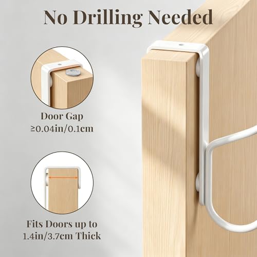niffgaff Over Door Hook 2-Pack, Heavy Duty Door Hanger, Fits Interior Doors 1.4 Inches Thick, Organize Coats, Hats, Towels, and Bags for Entryways, Bathrooms, Bedrooms, and Kitchens, White - Image 3