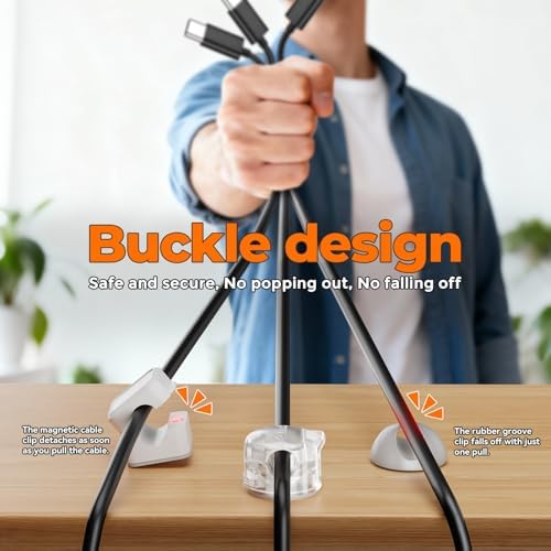 12 Pack Locking Spring Cable Clips, Rotatable Cord Organizer with Secure Lock Design, Adhesive Cord Holder for Desk Home Office Car Wall Charger Cable Management, Clear - Image 3