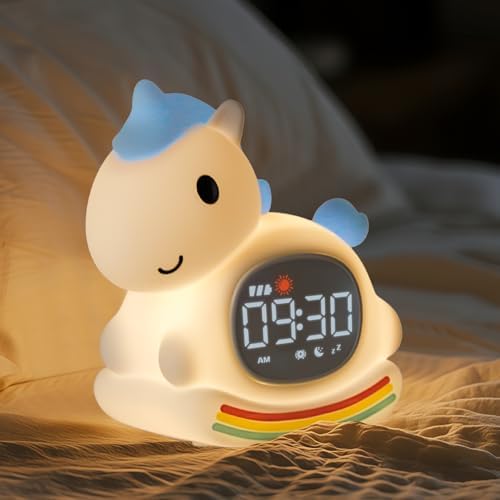 Yiliaw Blue Unicorn Alarm Clock with Night Light for Kids, Ok to Wake Clock by Yiliaw