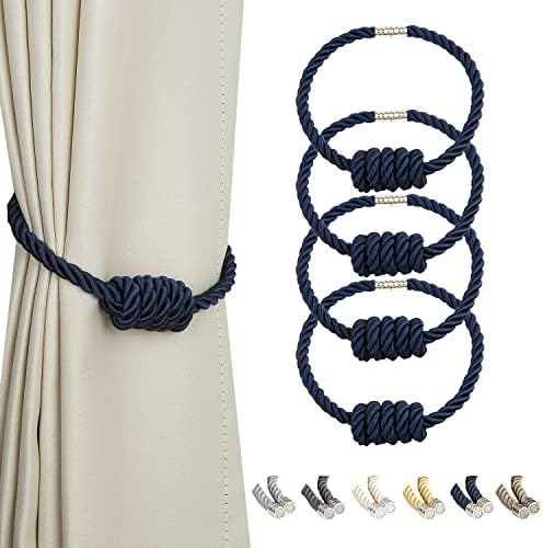 BEL AVENIR Magnetic Curtain Tiebacks 4 Pack Hand-Woven Curtain Ties by BELAVENIR