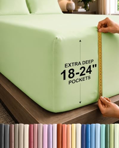 CGK Extra Deep Split King Single Fitted Sheet Only - Light Sage Green by CGKUnlimited