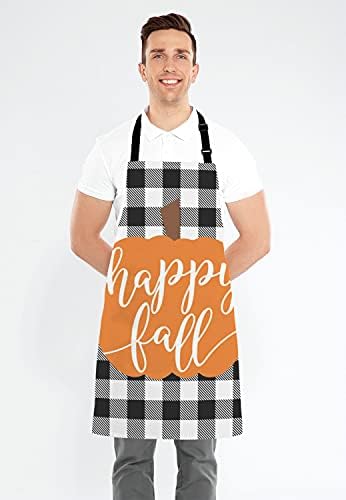 Happy Fall Pumpkin Thanksgiving Pillow case Buffalo Plaid Adjustable Bib Apron Kitchen Cooking Baking Gardening Apron for Women Men - Image 4