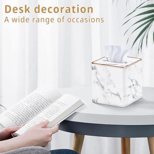 PU Leather Tissue Box Cover Square, Marble Facial Tissue Cube Box Holder - Image 6