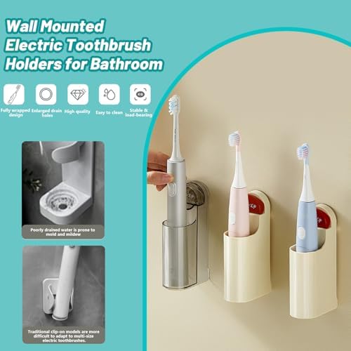 4 Pack Electric Toothbrush Holders for Bathroom, Wall Mounted Clear Electric Toothbrush Organizer, Self Adhesive Bathrooms Toothbrush Storage for Shower, Saving Space and Keep Drying (Grey) - Image 5