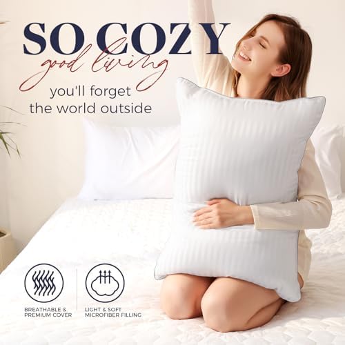Basic Beyond Hotel Collection Bed Pillows for Sleeping - King Size Pillows Set of 4, 20x36, White - Image 2
