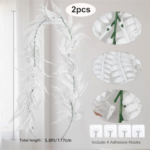 RECUTMS 2Pcs 5.8Ft Artificial Fall Boston Fern Vines White Greenery Garland - Image 2