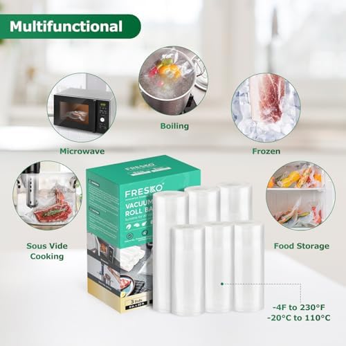 FRESKO Vacuum Sealer Bags Food Rolls 6 Packs - 8" x 20' & 11" x 20' - Image 2