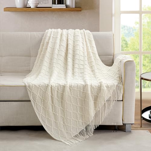 BOURINA White Throw Blanket 50 x70 Inch Jacquard Throw Knitted Blanket - Image 2