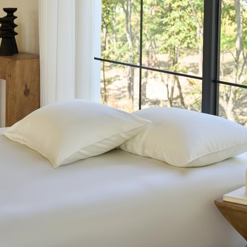 DOZ Pillowcase Set, 100% Viscose derived from Bamboo, Organically Grown, Buttery Soft, Silky, Breathable, Cooling, Oeko-TEX, High GSM, 2-Pack, Envelope Closure (Queen, Ivory) by DOZ
