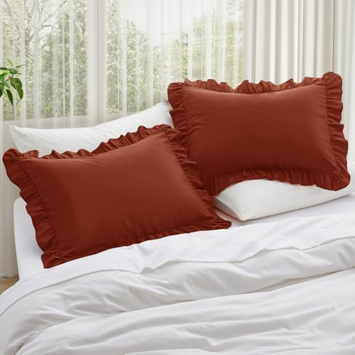 KKJIAF Ruffle Pillow Cases King Size Set of 2, Dusty Orange - Image 2