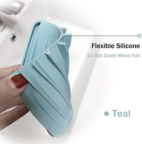 Self Draining Soap Dishes, 3 Pcs Silicone Soap Saver, Waterfall Drainer Soap Holder for Bathroom, Extend Soap Life, Keep Soap Bars Dry Clean & Easy Cleaning (White, Gray, Teal) - Image 3