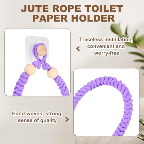 uxcell Toilet Paper Holder, Toilet Tissue Holder Wall Mounted Towel Rings for Home Bathroom Decoration Light Purple - Image 3