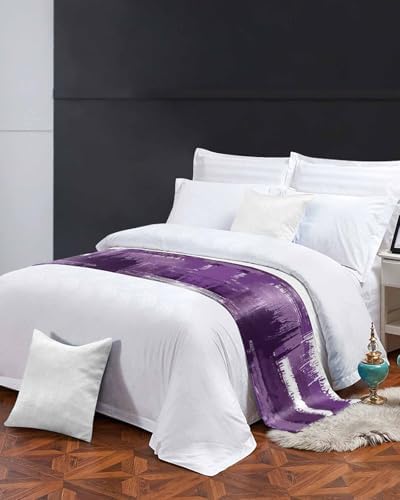 Oil Painting Purple Bed Runner for Full/ Queen Size Bed, Bedspread Protector Slipcover Bed Scarf for Foot Bed Runners & Scarves for Bedroom Hotel 83x20 Inches Modern Geometric Black White Abstract Art - Image 2