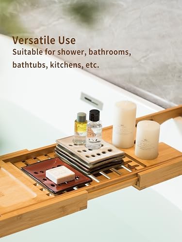 Soap Holder with Self Drain, Ceramic Soap Dishes for Bar, Shower, Japanese Soap Tray for Kitchen and Bathroom, Keep Sink Dry and Tidy, Red (Pack of 2) - Image 3