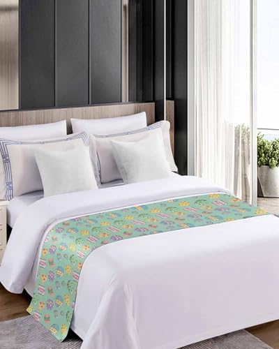 Happy Easter Eggs Bed Runners for Bedroom Hotel,Decorative Bedding Scarf Seamless Colorful Egg on Green Bed End Blanket Bedding Runner Scarves for Full Size Beds,83x20in - Image 5