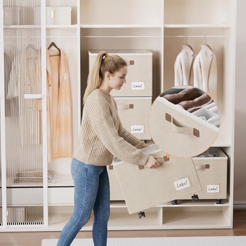 FHSQX Shoe Organizer for Closet Shoe Storage with Wheels Beige - Image 3