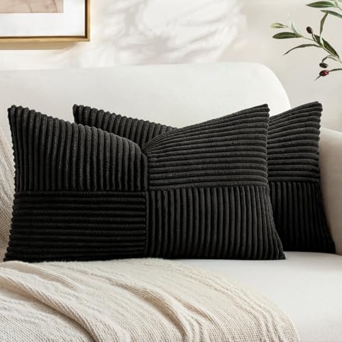 MIULEE Black Decorative Lumbar Throw Pillow Covers 12x24 Inch 2 Pack by MIULEE