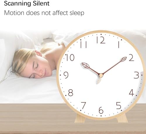 Maxspace Table Clock,Silent Non-Ticking Wooden Desktop Clock,Battery Operated Decorative Desk Clock for Living Room Office Bedroom Decor (Log+White) - Image 3