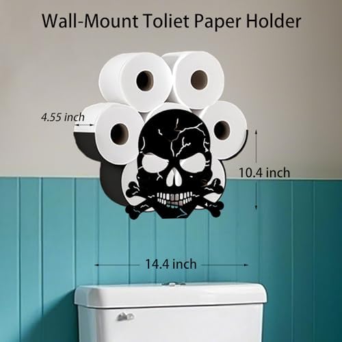 Sugar Skull Toilet Tissue Holder,Animal Paper Holders,Decorative Metal Papers Holder,Funny Toilet Animal Storage for Bathrooms,Bathroom Paper Organizer for Extra 8 Rolls Wall Mounted Art Decor - Image 3