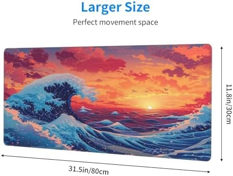 Gaming Mouse Pad Desk Pad,Extended Big Mouse Pad,31.5x11.8 Inch Long Computer Keyboard Mouse Mat Mousepad with 3mm Non-Slip Base and Stitched Edge for Gaming and Office… (Sunset Wave) - Image 2