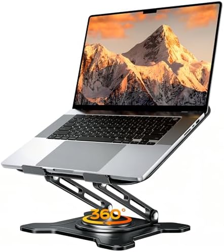 JCZT 360° Rotating Laptop Stand for Desk, Metal Foldable Laptop Riser,Black by JCZT