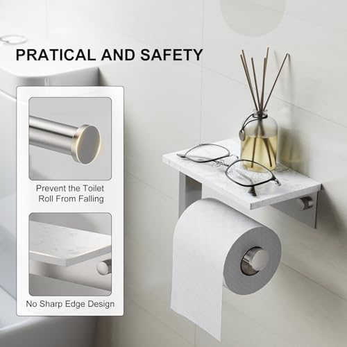 Brushed Nickel Toilet Paper Holder with Marble Shelf Tissue Roll Holder - Image 4