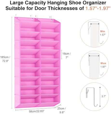 LANTEFUL Over the Door Shoe Organizer, Hanging Shoe Rack for Closet Door Shoe Storage for 30 Pairs Sneaker and Boots, Large Shoe Holder for Door with 10 Side Pockets, Space Saving, Pink - Image 3