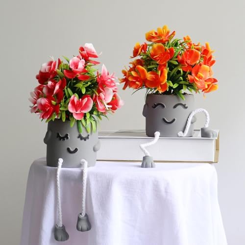 Zerzsy 2 Pack Cute Artifical Plants Fake Flowers in Cement Pots Bathroom Shelf Small Plants Decor - Artificial Greenery Potted Plant for Home Spring Home Office Decorations - Image 4